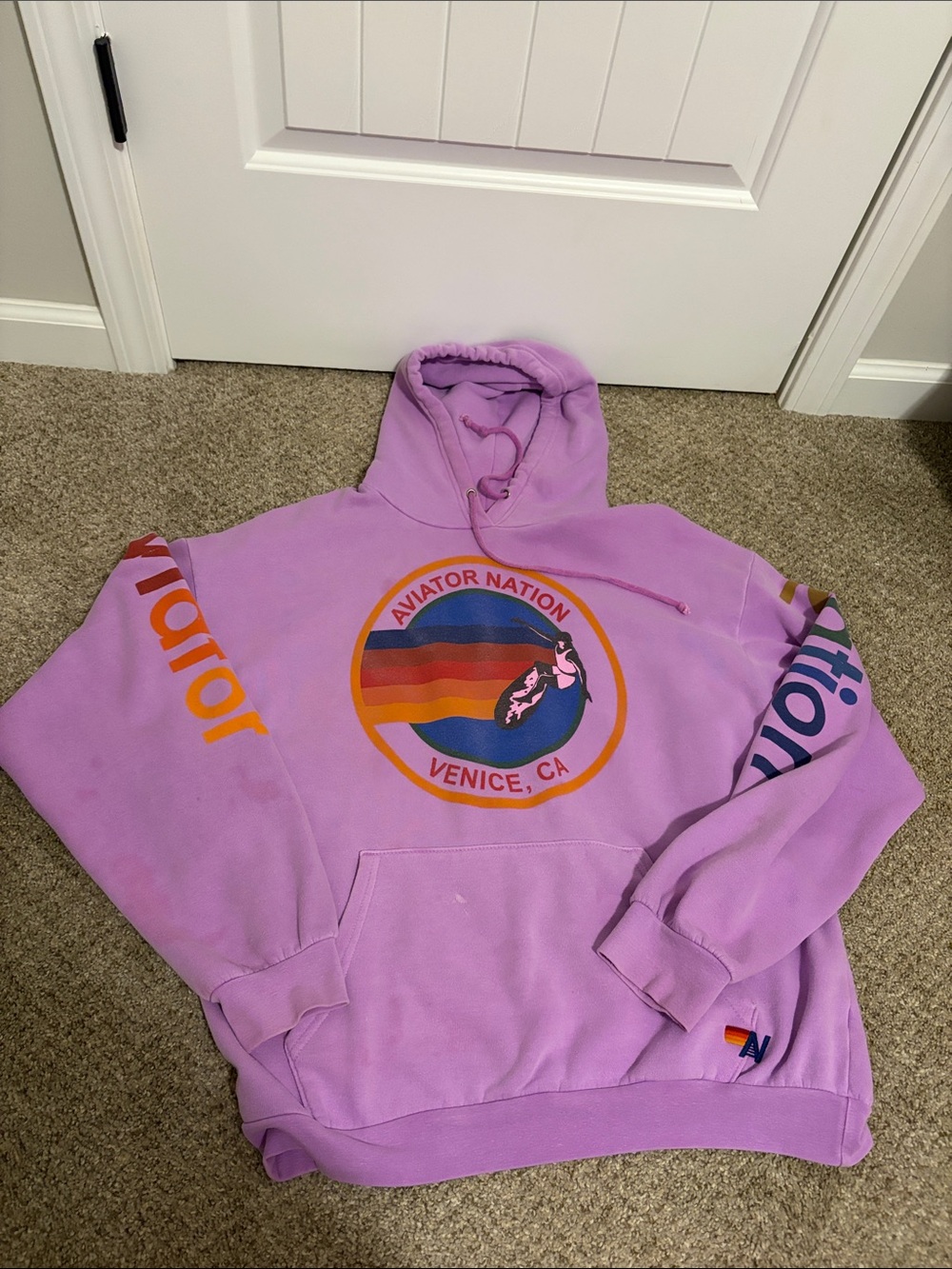 Aviator Nation Lavender Pullover Hoodie with Multicolor Logo